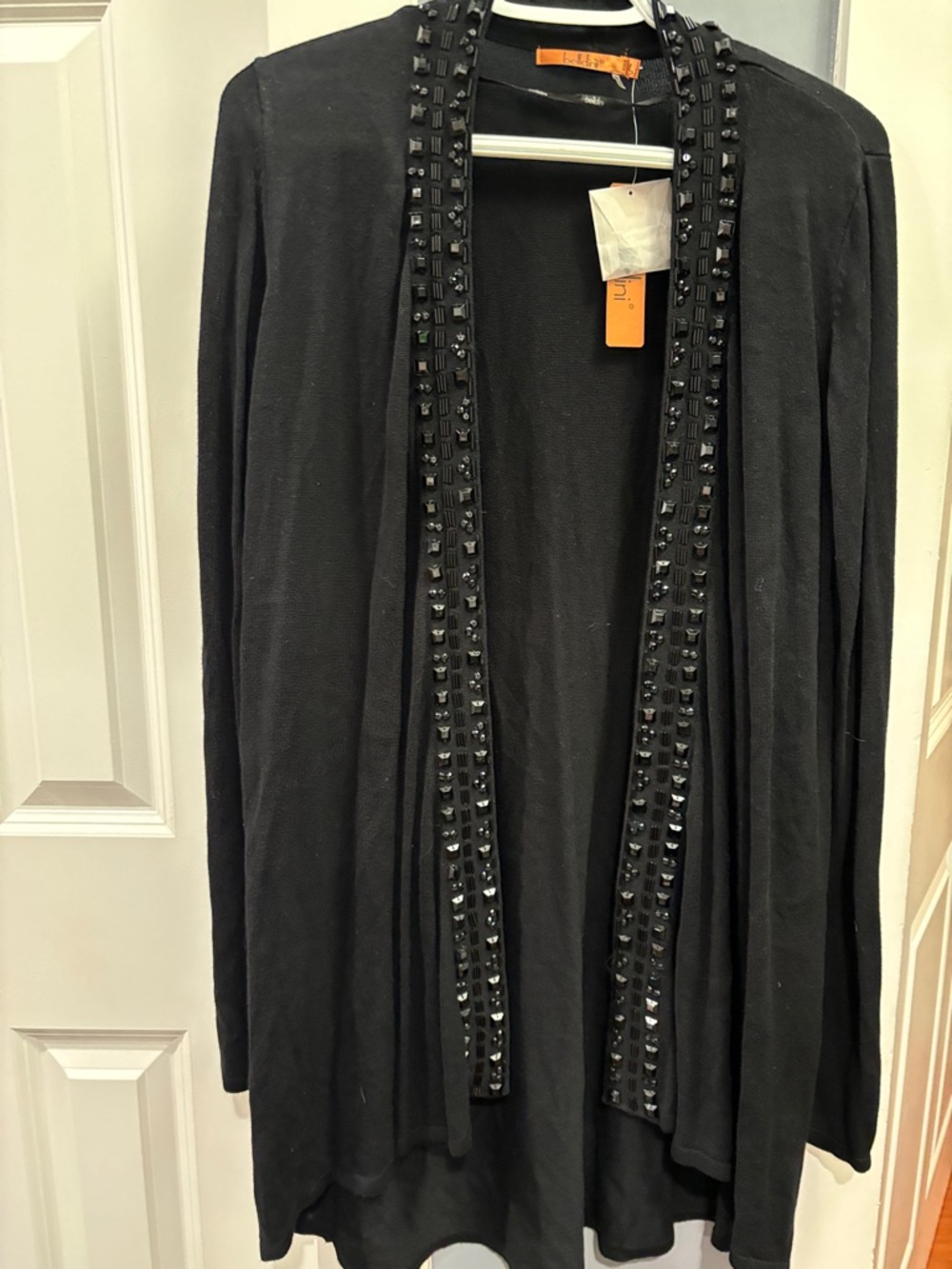NWT. Belldini Black Embellished Open Front Cardigan
